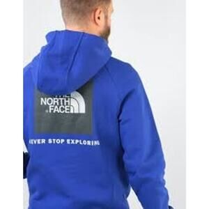 The North Face Raglan Hoodie Back Box Logo Blue Mens XL